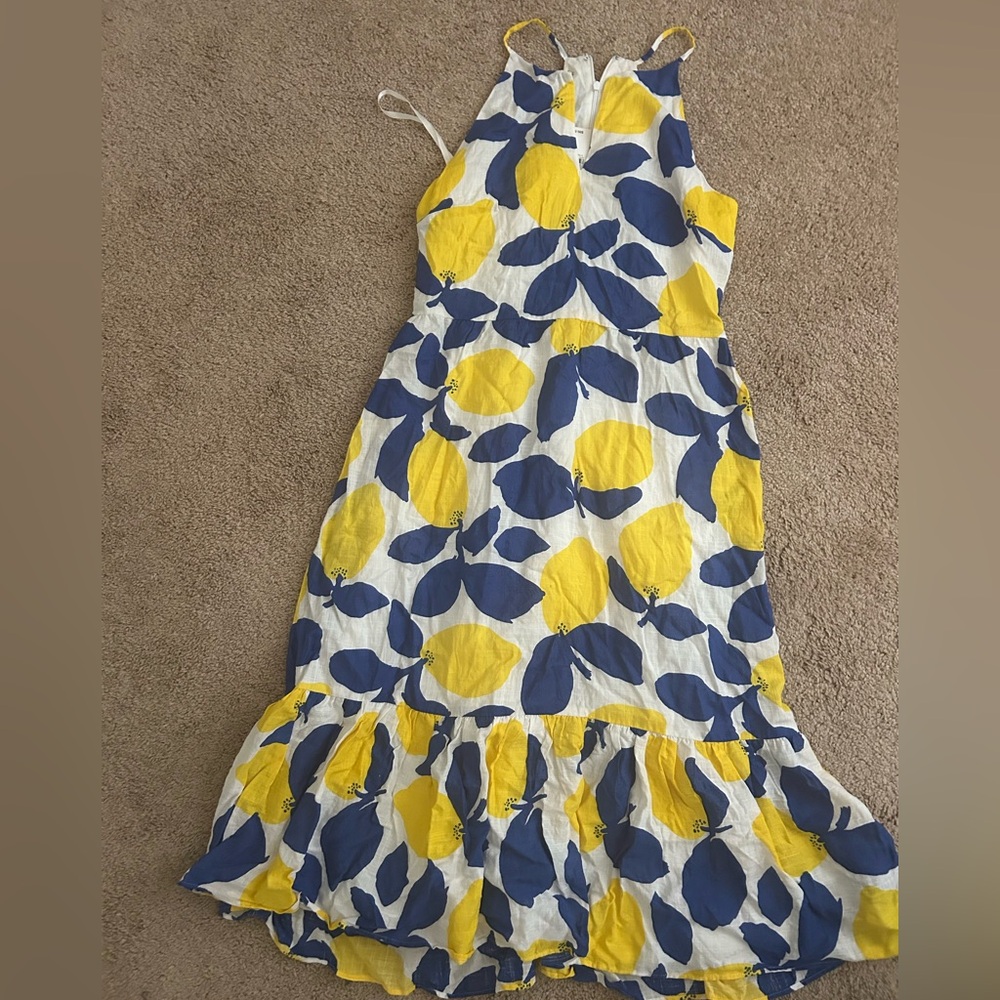 LOFT Blue and Yellow Leaf and lemon Print Dress - Picture 6 of 6